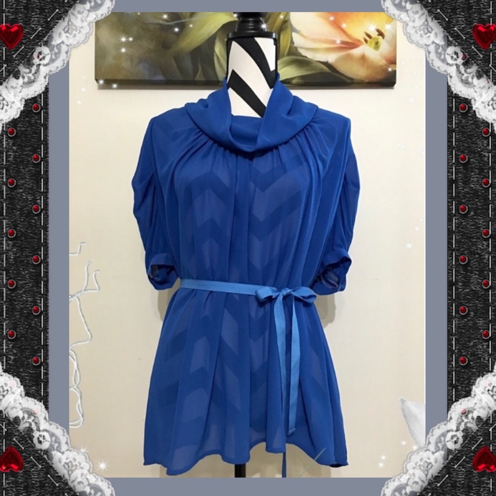Royal Blue Cow Neck Tied Waist Loose Blouse